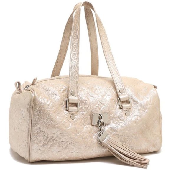 Boston Bag Handbag Monogram Shimmer Comet Peche Metallic Beige Champagne Pink - Picture 1 of 5